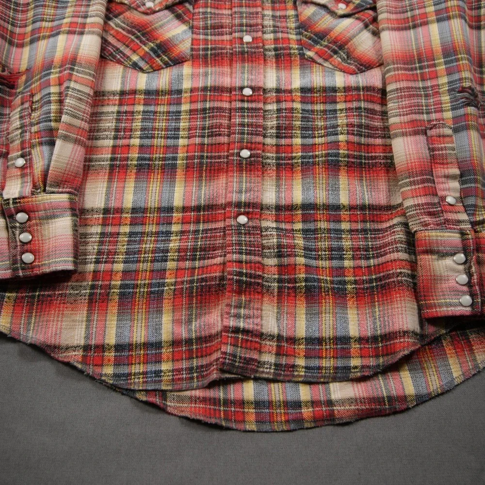 Thrashed 60s VTG Wrangler Distressed Flannel Plaid Pearl Men M Shirt Skate Surf